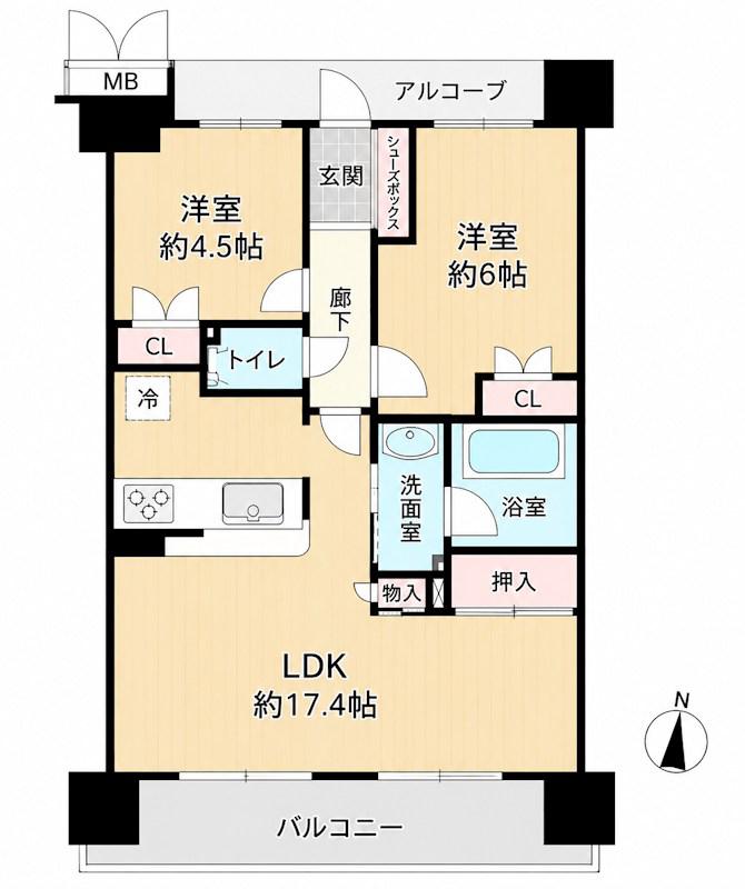 グランマークス久宝寺(2LDK/7階)の間取り写真