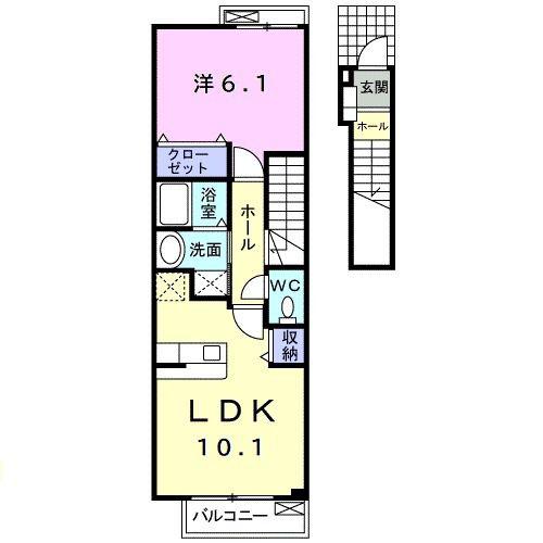 グラン・ジュテ(1LDK/2階)の間取り写真