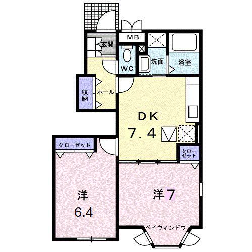 ベルジュ(2DK/1階)の間取り写真