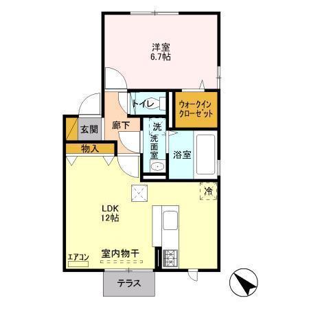 メルヴェイユC棟(1LDK/1階)の間取り写真