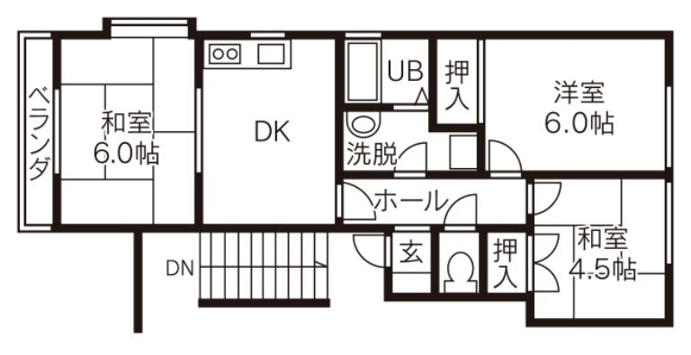 サンハイムW(3DK/2階)の間取り写真