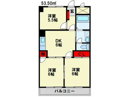 ライフ・モア本城B棟(3DK/4階)の間取り写真