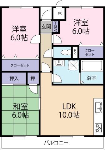 セントラルコート沖浜(3LDK/2階)の間取り写真