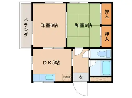 亀川中園アパート(2K/2階)の間取り写真