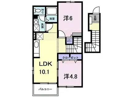 アヴェニールD(2LDK/2階)の間取り写真