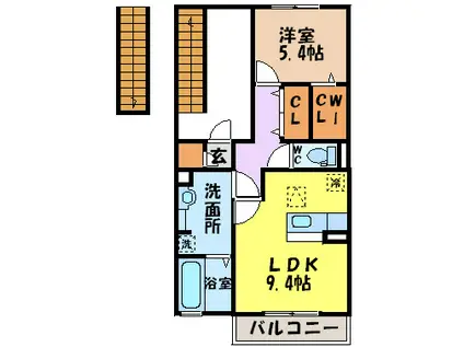 メゾンドソレイユ弐番館(1LDK/2階)の間取り写真