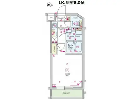 スカイコート成城学園前(1K/1階)の間取り写真
