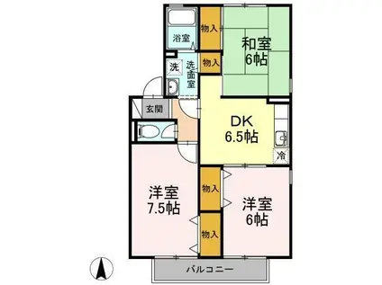 セジュール岡本 A・B・C棟(3DK/1階)の間取り写真