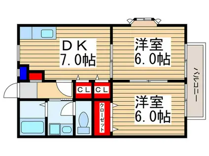 コンフォート川越(2DK/1階)の間取り写真