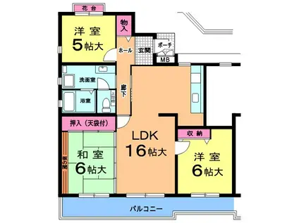 内野東団地3号棟(3LDK/2階)の間取り写真