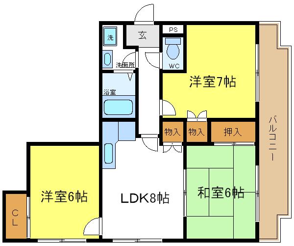 ディアコート平野(3LDK/9階)の間取り写真