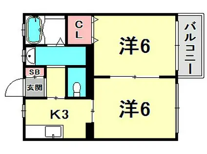 中山手ガーデンパレスC棟(2K/1階)の間取り写真