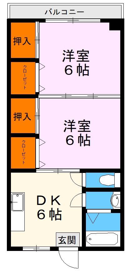 西原スカイハイツ飛鳥(2K/3階)の間取り写真