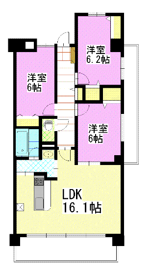 クレール西市(3LDK/3階)の間取り写真