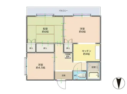 ソレイユ八木田(2LDK/2階)の間取り写真