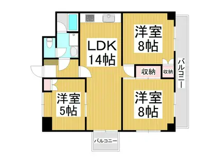 パレスハイツ県町II(3LDK/9階)の間取り写真