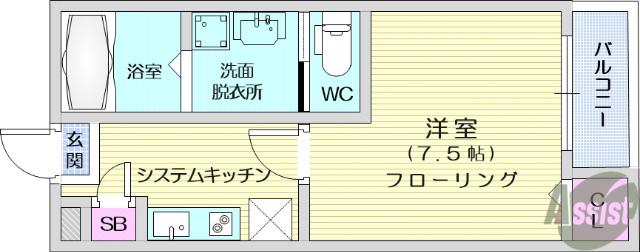 アリュール薬師堂駅前(1K/1階)の間取り写真