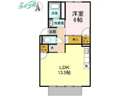 タウン妹尾(1LDK/1階)の間取り写真