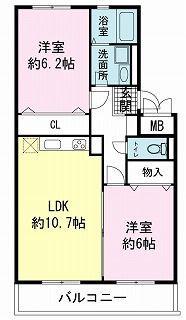 ヴィラコンテッサ原II(2LDK/3階)の間取り写真