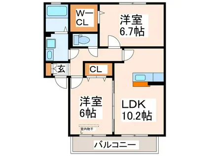 パークハイムABC(2LDK/2階)の間取り写真