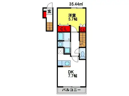 シャルマンヒロ参番館(1DK/2階)の間取り写真
