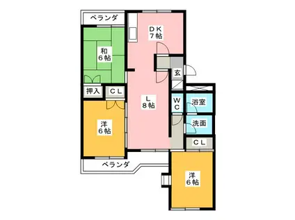 ユータウン三和ハイツ(3LDK/1階)の間取り写真