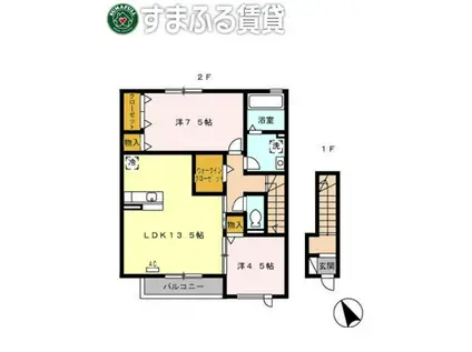 ヒルズあさひケ丘(2LDK/2階)の間取り写真