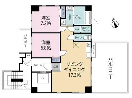 ベアーズステイオーシャンビューライカム(2LDK/5階)の間取り写真