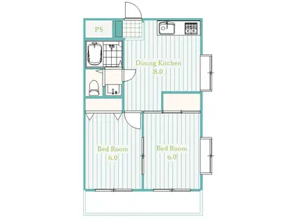 シティハイム武蔵野I(2DK/4階)の間取り写真