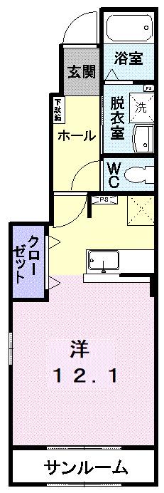 メゾン早坂1番館(ワンルーム/1階)の間取り写真
