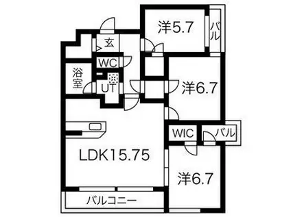 ユング城山(3LDK/2階)の間取り写真