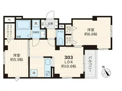 湯島KWD7(2LDK/3階)の間取り写真