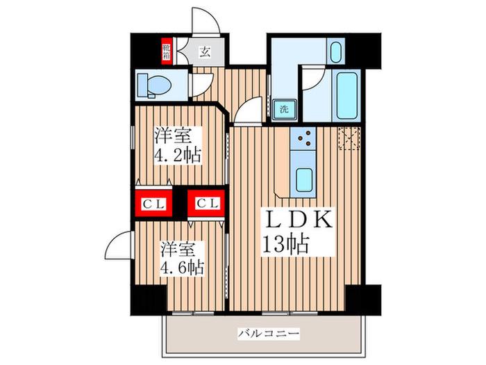 プライマル月島(2LDK/9階)の間取り写真