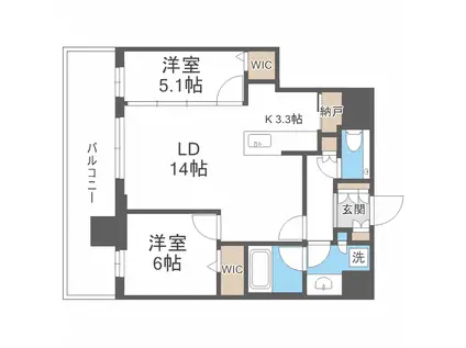 ONE札幌ステーションタワー(2LDK/19階)の間取り写真