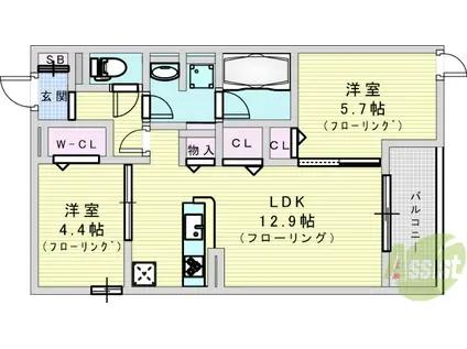 D-RESIDECE宇保町(2LDK/1階)の間取り写真
