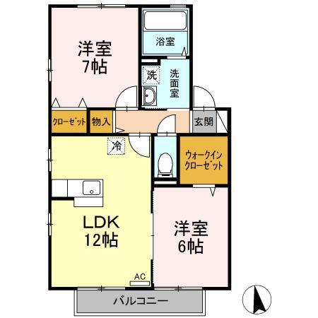 フォルテシモ木太 A・B棟(2LDK/2階)の間取り写真