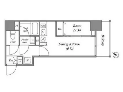 QUALITAS日本橋浜町(1DK/7階)の間取り写真