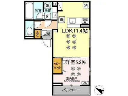 D-RESENA大橋II(1LDK/1階)の間取り写真