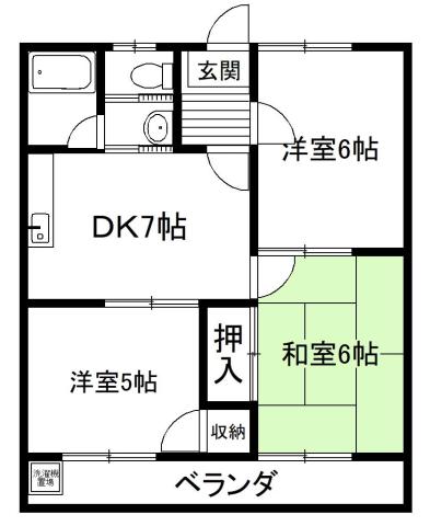 コーポ高柳(3DK/1階)の間取り写真
