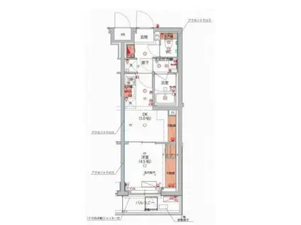 ハーモニーレジデンスコンフォートグランド(1DK/2階)の間取り写真