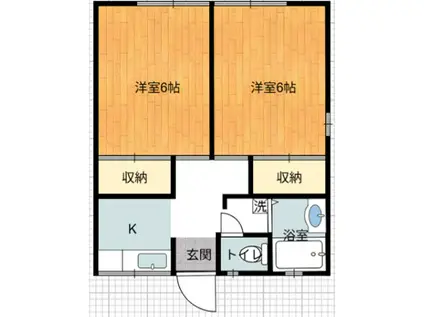 コーポ緑ヶ丘 3.2万円(2K/2階)の間取り写真