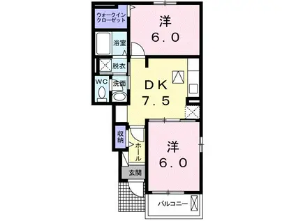 サニー・カーサー 穂波B(2DK/1階)の間取り写真