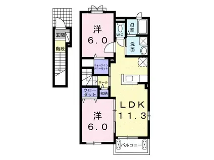 グレース・コートAB(2LDK/2階)の間取り写真