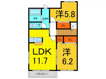 ラフィナート エスパシオA・B(2LDK/2階)の間取り写真