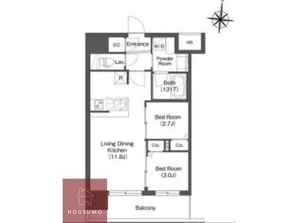 コンフォリア・リヴ新大阪西宮原ソルテラス(2LDK/11階)の間取り写真