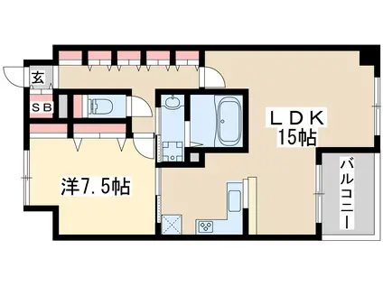 カッシア江坂(1LDK/6階)の間取り写真