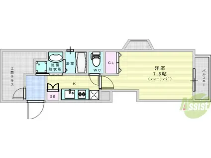 ウィング新北野(1K/5階)の間取り写真