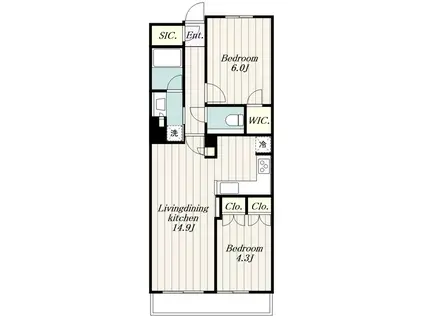 プレディアコート鷺沼(2LDK/1階)の間取り写真