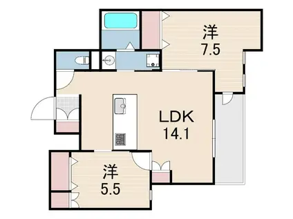 CITRUS 武庫之荘(2LDK/3階)の間取り写真
