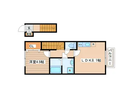 LARIMAR(1LDK/2階)の間取り写真